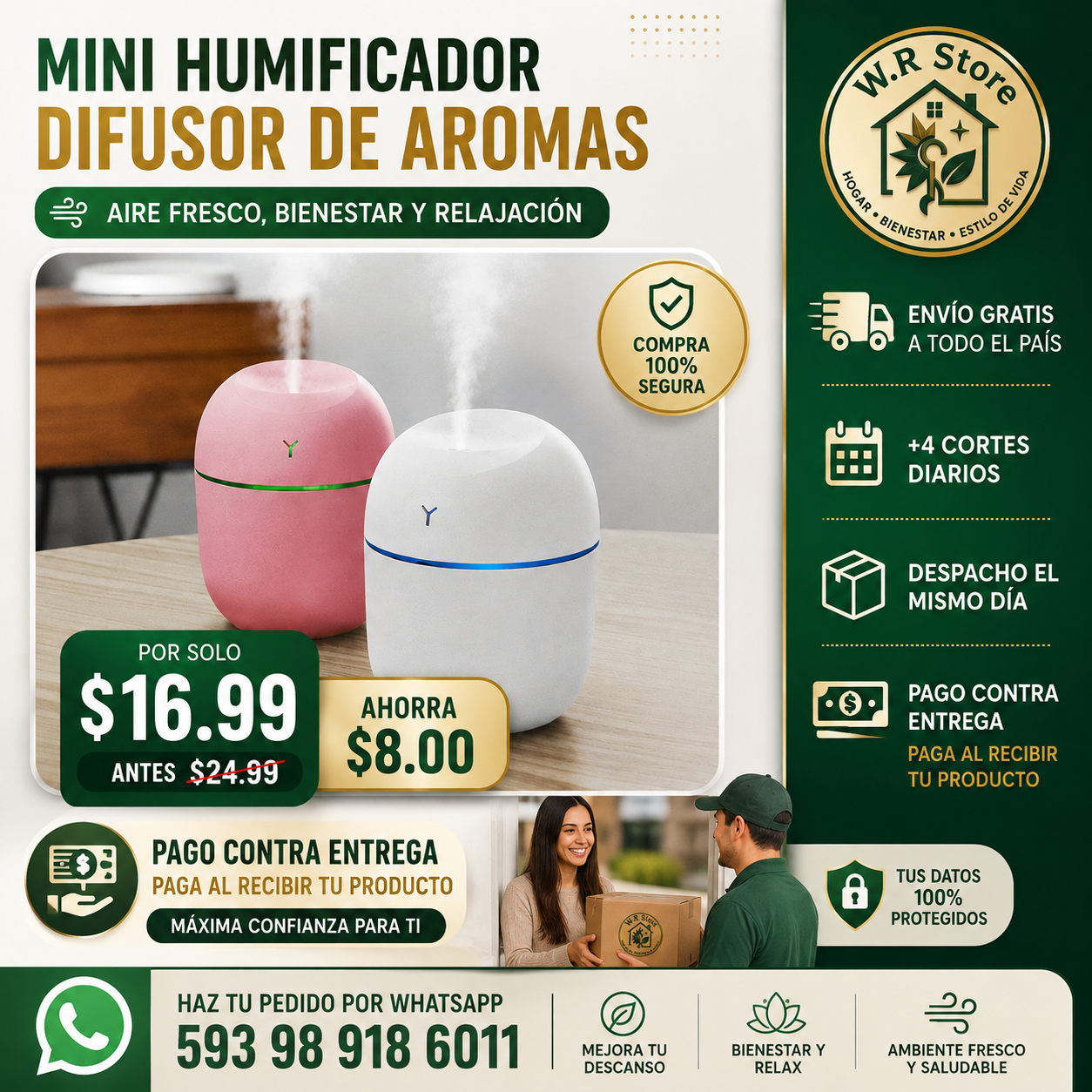 Mini Humificador Difusor de Aromas