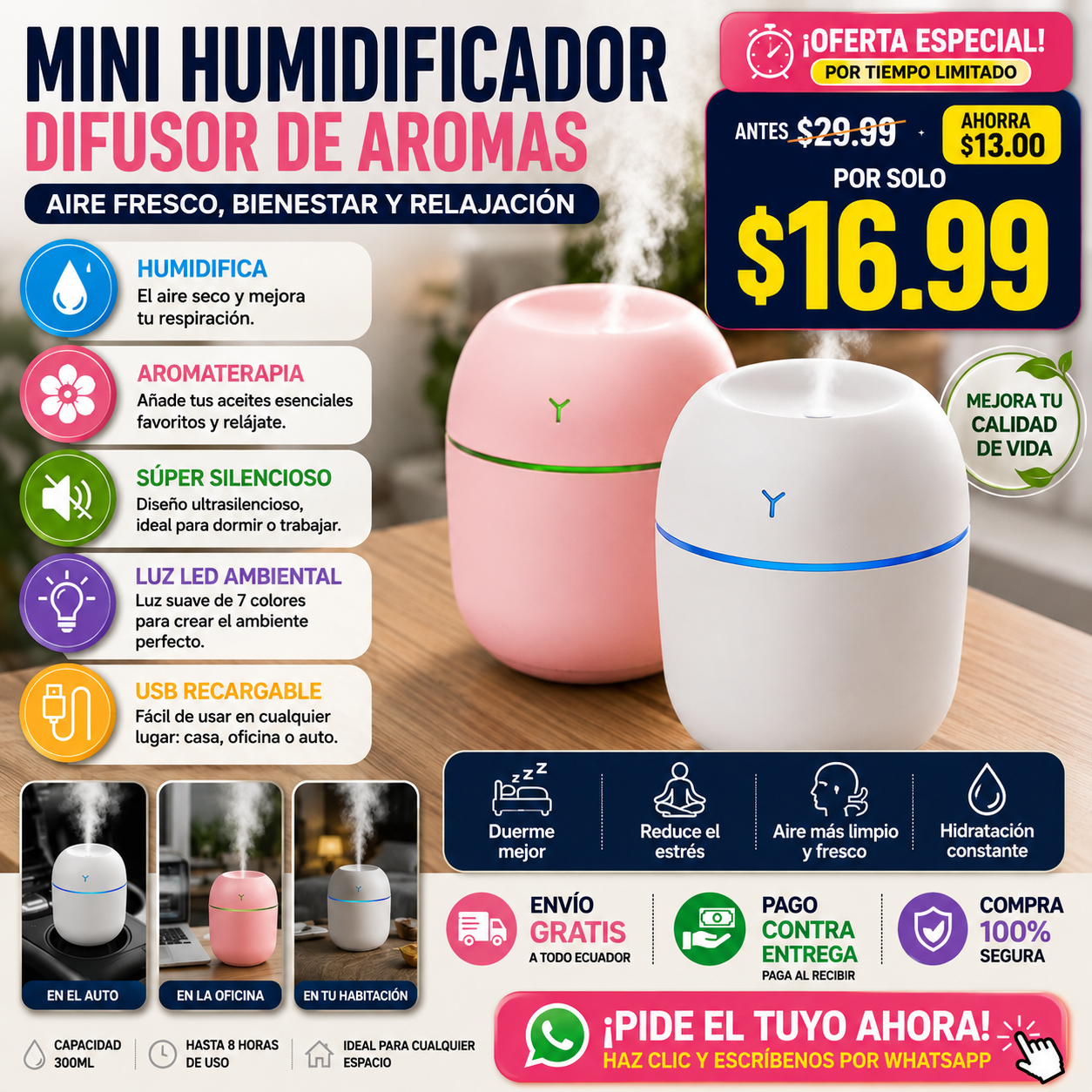 Mini Humificador Difusor de Aromas