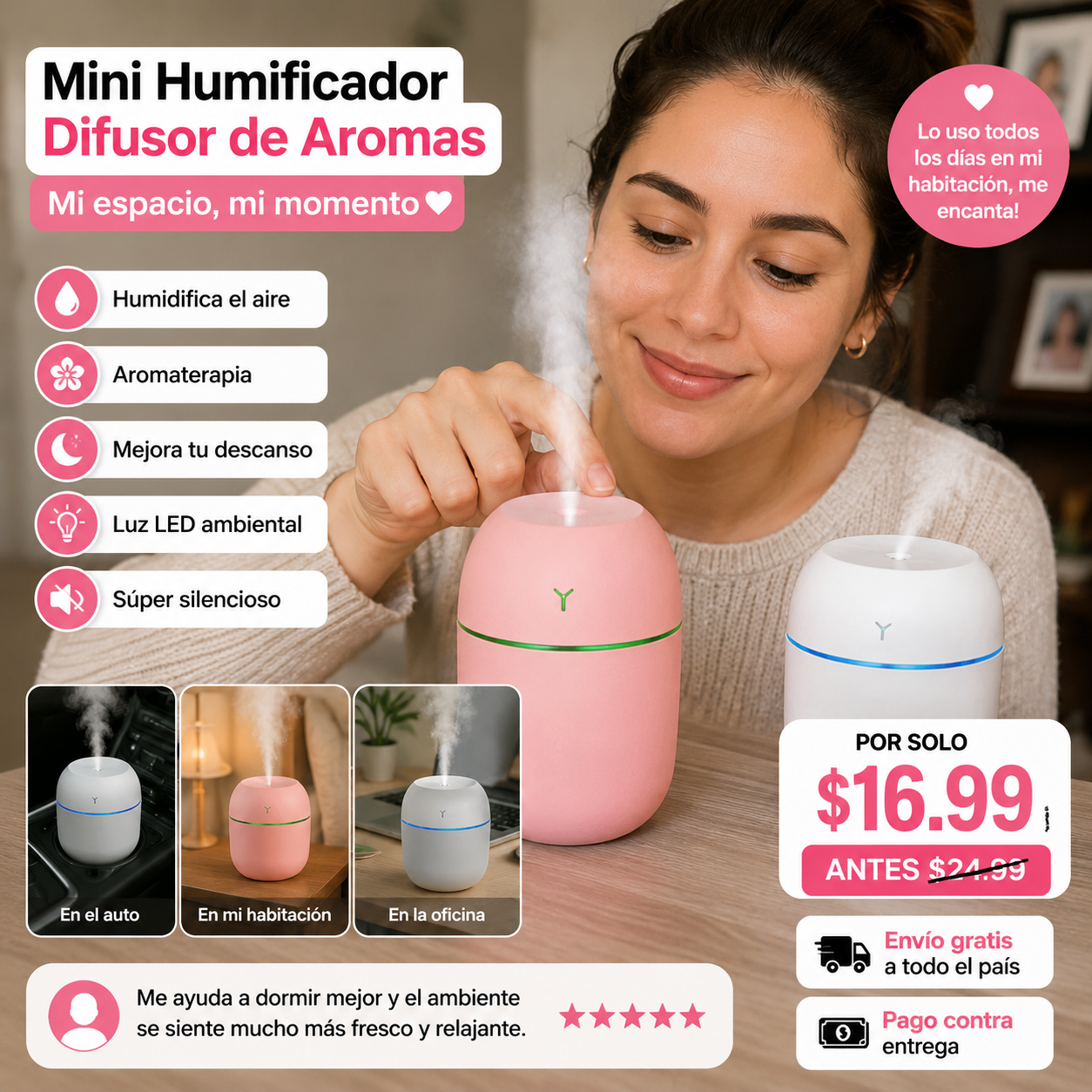 Mini Humificador Difusor de Aromas